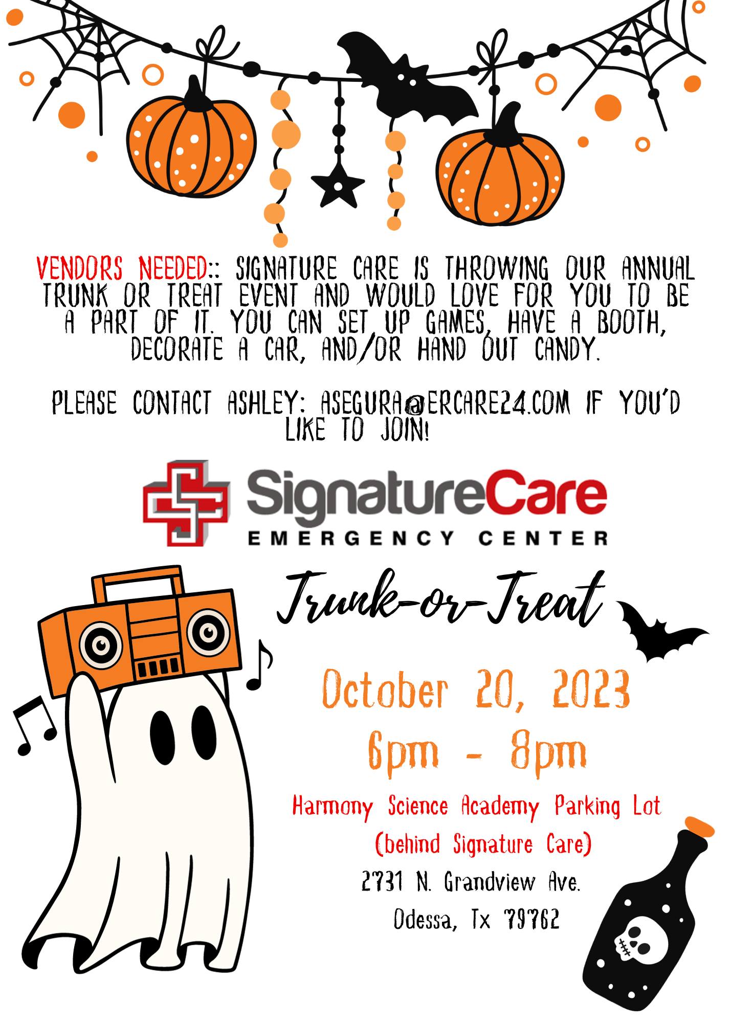 Trunk or Treat at Harmony Science Academy Parking Lot on October 20, 2023 with Signature Care