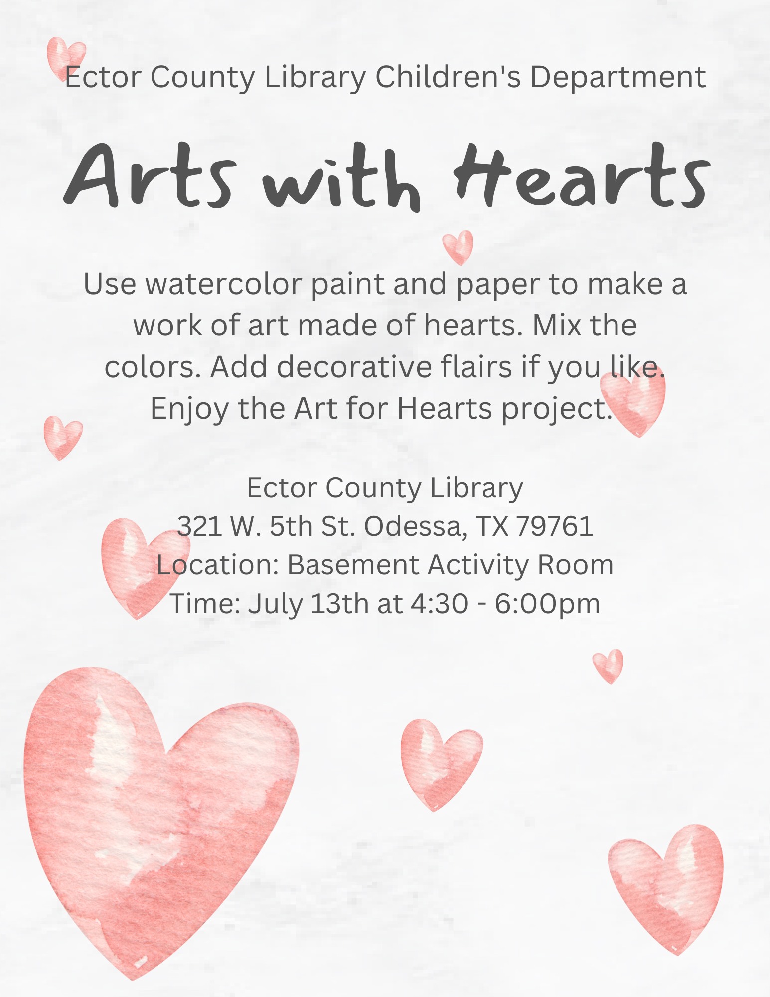 Arts with Hearts Kids Activity at the Ector County Library