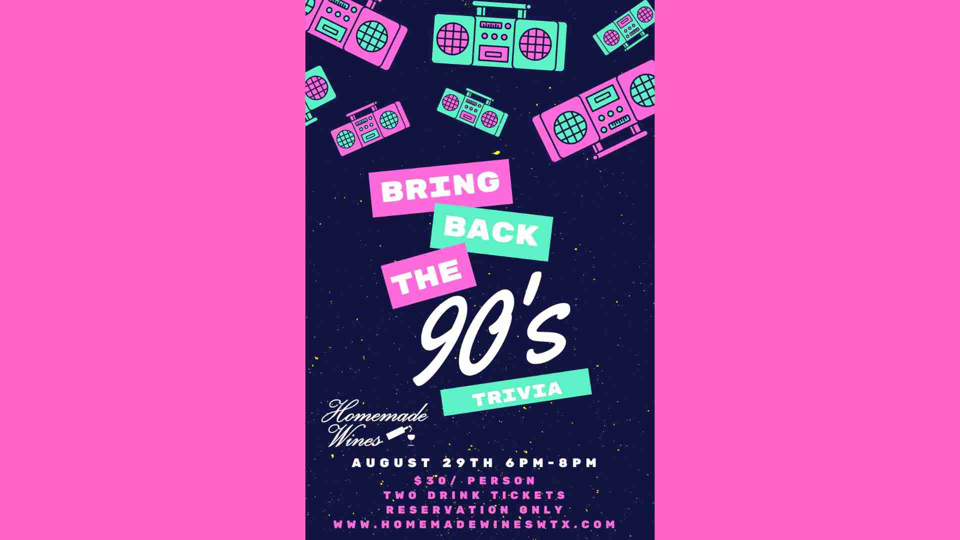 90's Trivia at Homemade Wines on August 29, 2023 in Odessa, TX