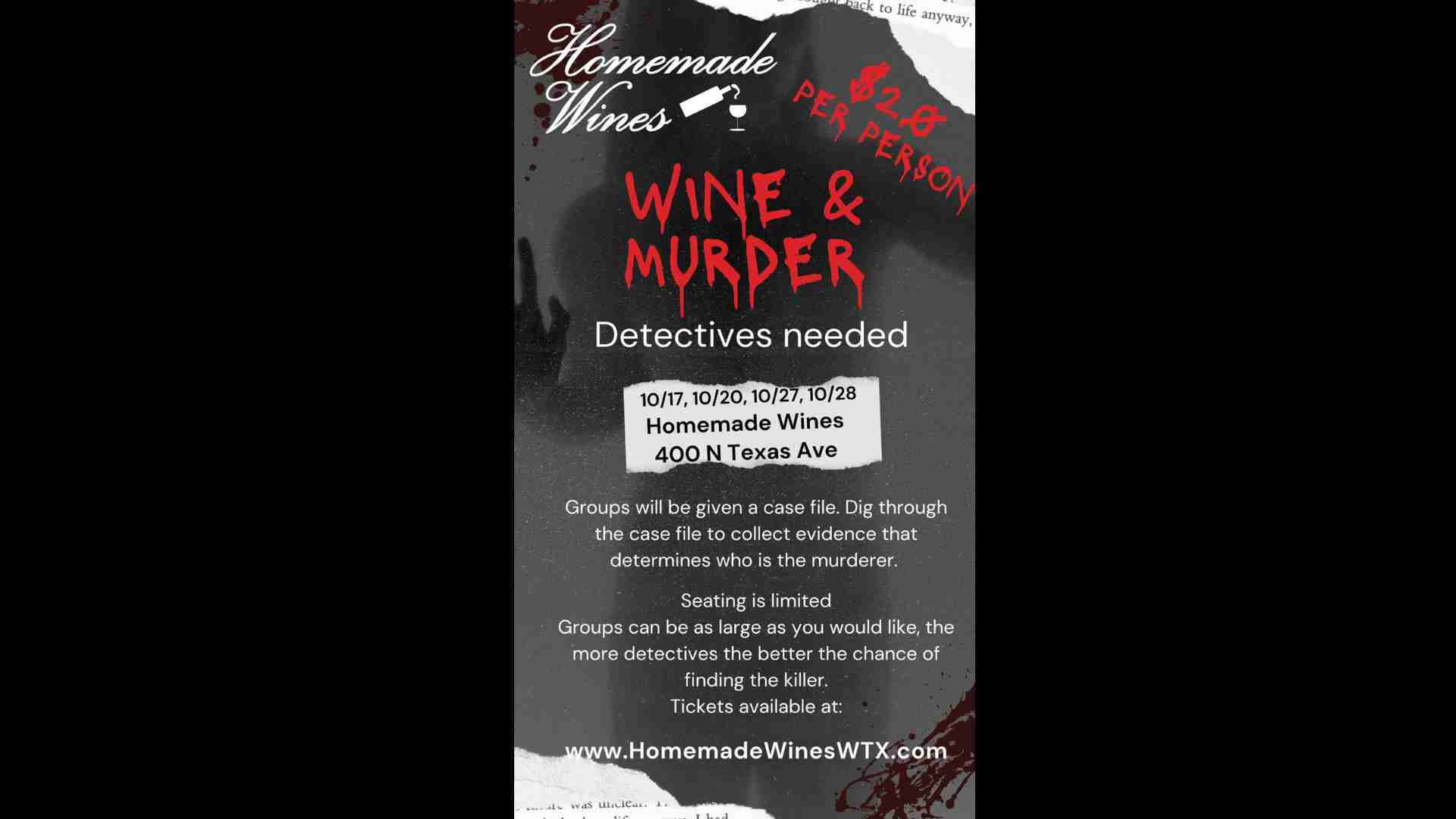 Wine & Murder at Homemade Wines on October 17, 2023 in Odessa, TX