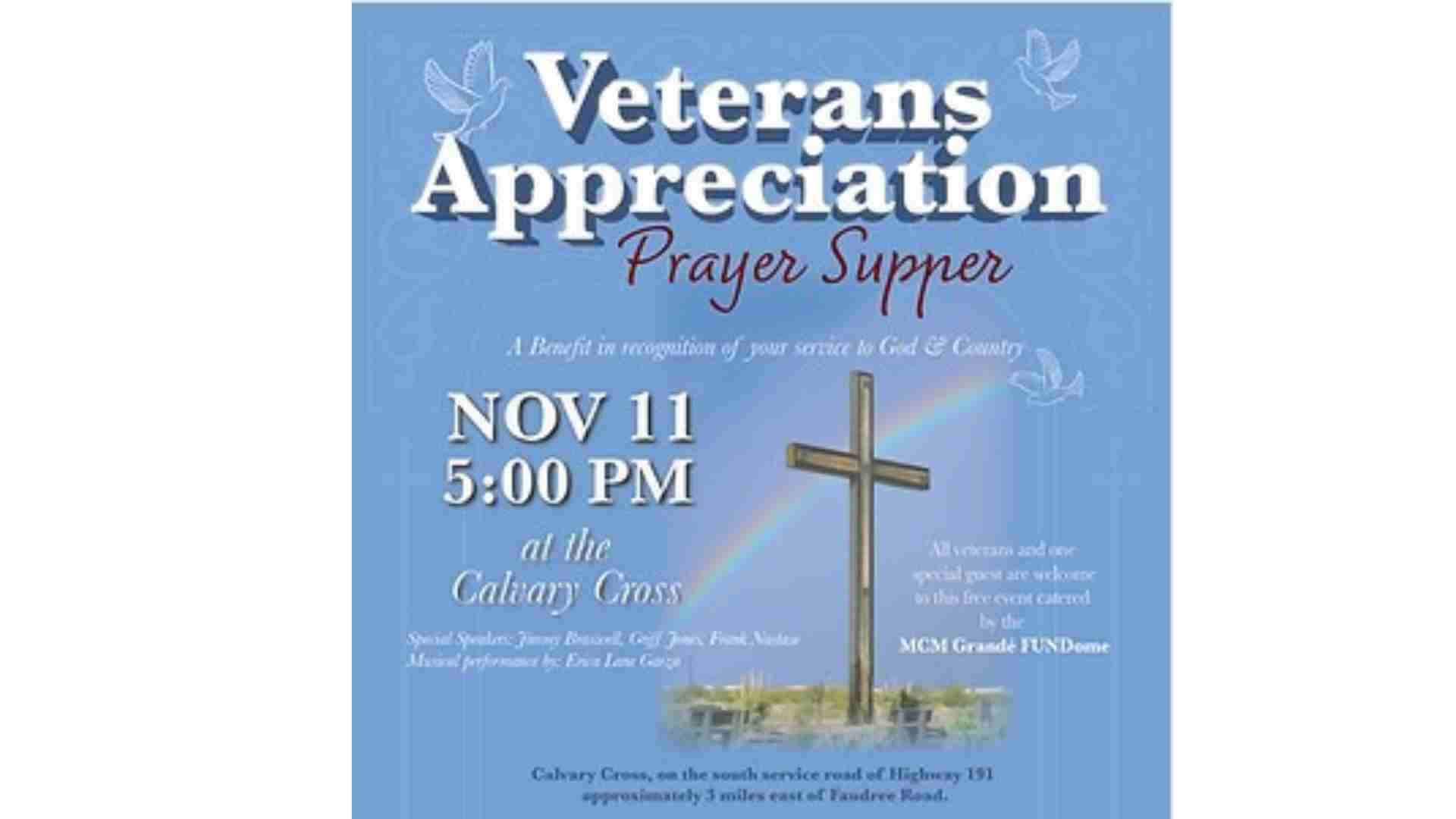 Veterans Appreciation Prayer Supper at Calvary Cross on Nov. 5, 2023 in Odessa, TX