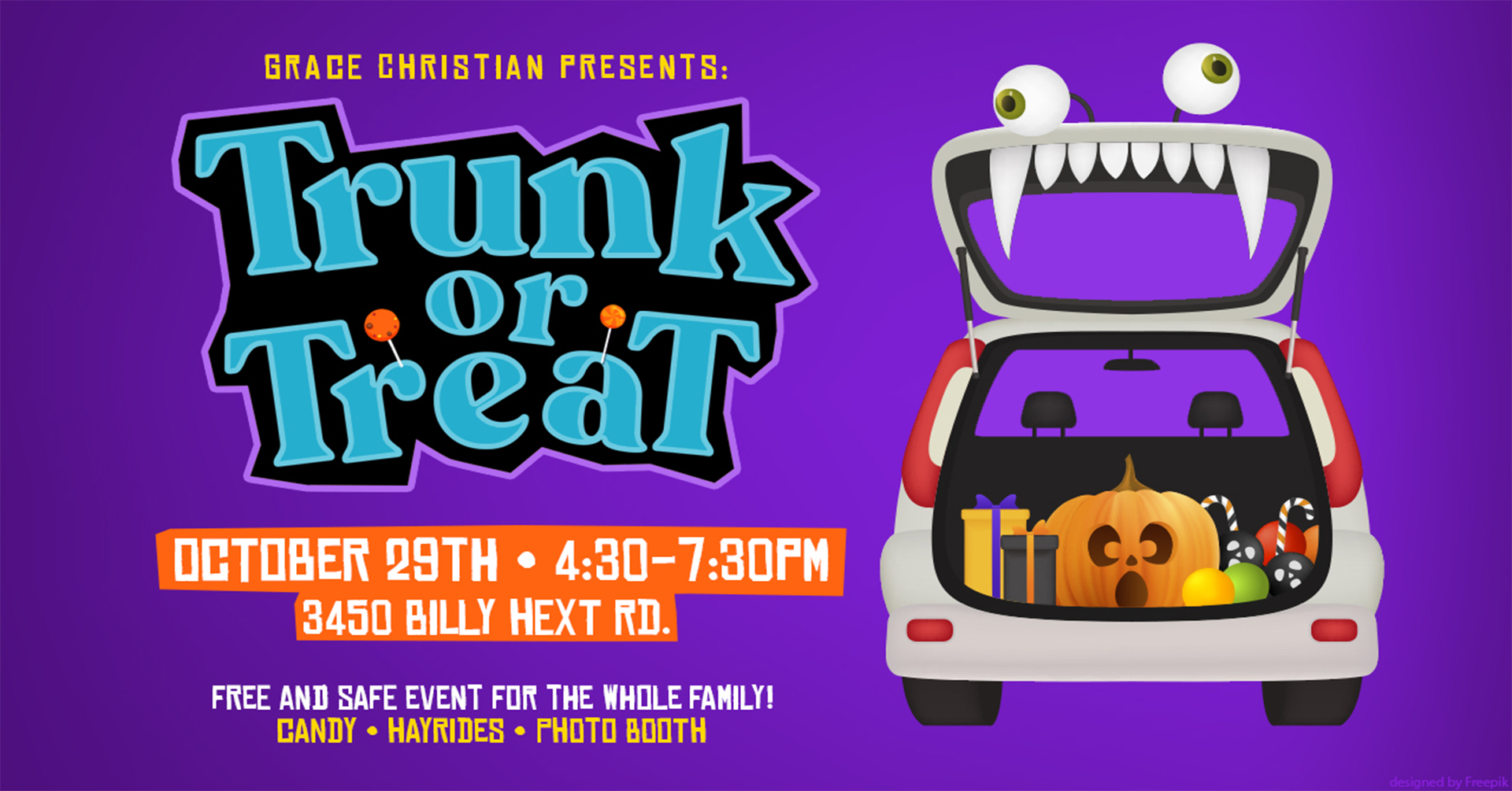 Grace Christian Presents Trunk or Treat on October 29, 2023 at 4:30pm