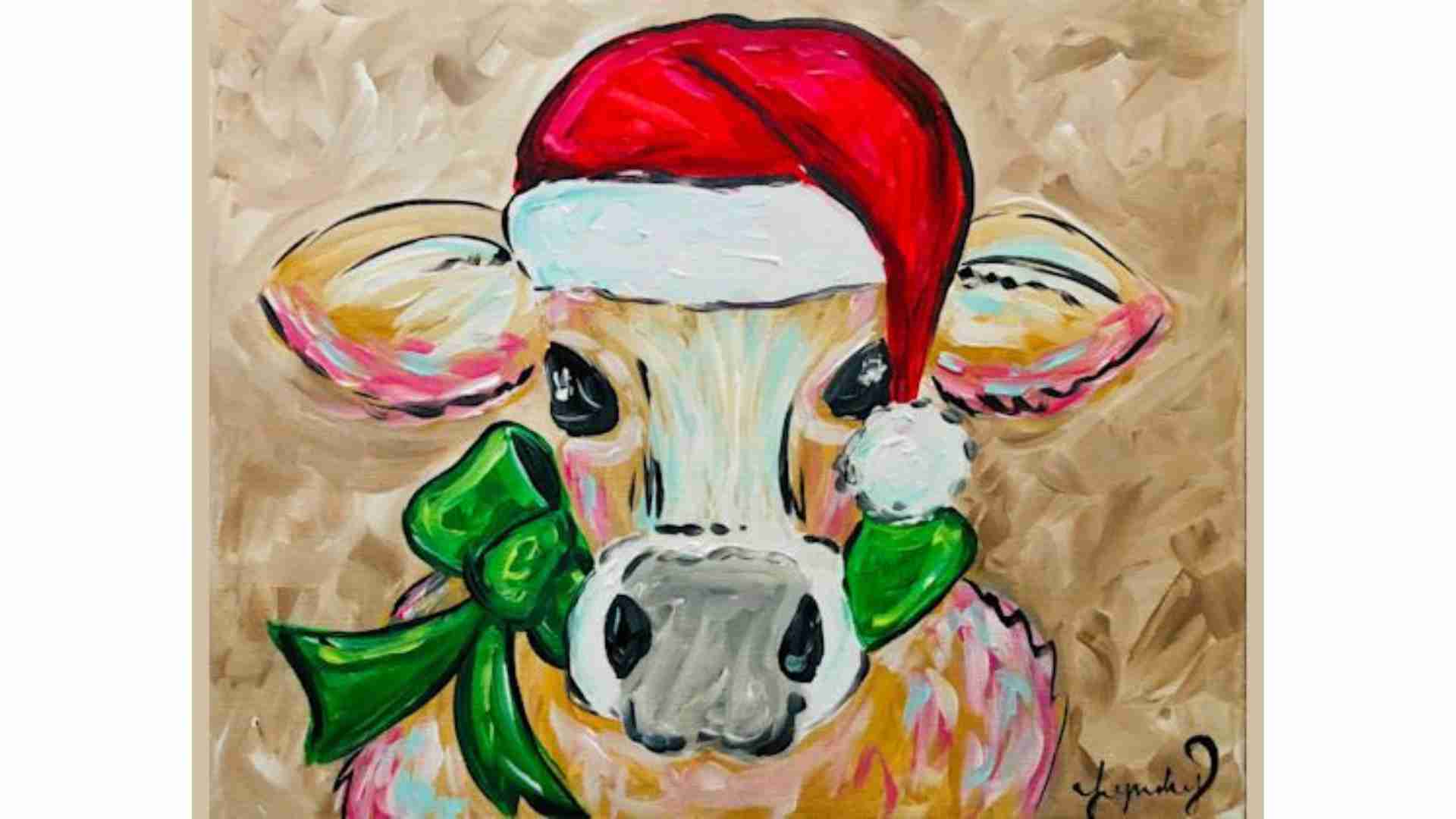 Christmas Cow at Cheers to Paint on Dec. 15, 2023 in Odessa, TX