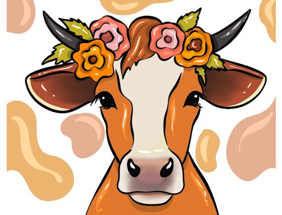 Floral Crown Cow Painting Class - Cheers To Paint Studio - March 12, 2024