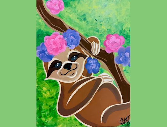 Floral Sloth Painting Class - Cheers To Paint Studio - March 19, 2024